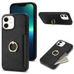 For iPhone 12 Ring Card  Litchi Leather Back Phone Case(Black)