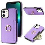 For iPhone 12 Ring Card  Litchi Leather Back Phone Case(Purple)