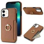 For iPhone 12 Ring Card  Litchi Leather Back Phone Case(Brown)