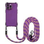 For iPhone 15 Pro Max Four-corner Shockproof TPU Phone Case with Lanyard(Purple)