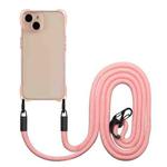 For iPhone 15 Plus Four-corner Shockproof TPU Phone Case with Lanyard(Pink)