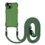 For iPhone 15 Four-corner Shockproof TPU Phone Case with Lanyard(Green)