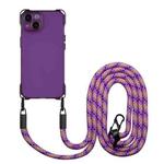 For iPhone 15 Four-corner Shockproof TPU Phone Case with Lanyard(Purple)
