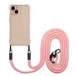 For iPhone 14 Four-corner Shockproof TPU Phone Case with Lanyard(Pink)