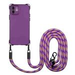 For iPhone 12 Four-corner Shockproof TPU Phone Case with Lanyard(Purple)