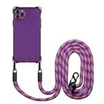 For iPhone 11 Pro Max Four-corner Shockproof TPU Phone Case with Lanyard(Purple)