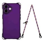 For iPhone 16 Plus Four-corner Shockproof TPU Phone Case with Lanyard(Purple)