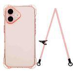 For iPhone 16 Plus Four-corner Shockproof TPU Phone Case with Lanyard(Pink)