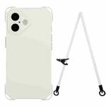 For iPhone 16 Plus Four-corner Shockproof TPU Phone Case with Lanyard(White)