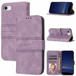 For iPhone SE 2024 Embossed Stripes Skin Feel Leather Phone Case(Light Purple)