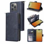 For iPhone 15 Pro Max 9 Card Slots Zipper Wallet Bag Leather Phone Case(Blue)