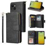 For iPhone 15 Plus 9 Card Slots Zipper Wallet Bag Leather Phone Case(Black)