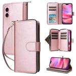 For iPhone 17 9 Card Slots Zipper Wallet Bag Leather Phone Case(Rose Gold)