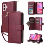 For iPhone 17 9 Card Slots Zipper Wallet Bag Leather Phone Case(Wine Red)