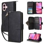 For iPhone 17 9 Card Slots Zipper Wallet Bag Leather Phone Case(Black)