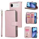 For iPhone 17 Air 9 Card Slots Zipper Wallet Bag Leather Phone Case(Rose Gold)