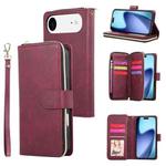 For iPhone 17 Air 9 Card Slots Zipper Wallet Bag Leather Phone Case(Wine Red)