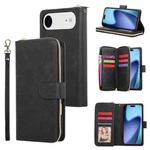 For iPhone 17 Air 9 Card Slots Zipper Wallet Bag Leather Phone Case(Black)