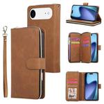 For iPhone 17 Air 9 Card Slots Zipper Wallet Bag Leather Phone Case(Brown)