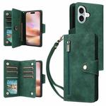 For iPhone 16 Plus Rivet Buckle 9 Cards Three Fold Leather Phone Case(Green)