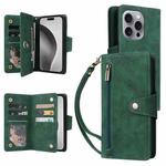 For iPhone 16 Pro Rivet Buckle 9 Cards Three Fold Leather Phone Case(Green)