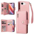 For iPhone 16e Rivet Buckle 9 Cards Three Fold Leather Phone Case(Rose Gold)