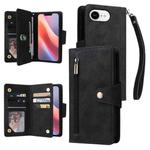 For iPhone 16e Rivet Buckle 9 Cards Three Fold Leather Phone Case(Black)