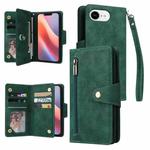For iPhone 16e Rivet Buckle 9 Cards Three Fold Leather Phone Case(Green)
