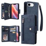 For iPhone 16e Rivet Buckle 9 Cards Three Fold Leather Phone Case(Blue)