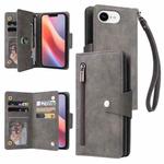 For iPhone 16e Rivet Buckle 9 Cards Three Fold Leather Phone Case(Grey)