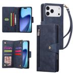 For iPhone 17 Pro Max Rivet Buckle 9 Cards Three Fold Leather Phone Case(Blue)