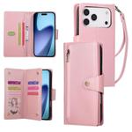 For iPhone 17 Pro Rivet Buckle 9 Cards Three Fold Leather Phone Case(Rose Gold)