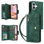 For iPhone 17 Rivet Buckle 9 Cards Three Fold Leather Phone Case(Green)