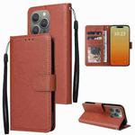 For iPhone 15 Pro Max Multifunctional Horizontal Flip Leather Phone Case with Three Card Slots(Brown)