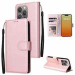 For iPhone 15 Pro Multifunctional Horizontal Flip Leather Phone Case with Three Card Slot(Rose Gold)