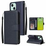 For iPhone 15 Plus Multifunctional Horizontal Flip Leather Phone Case with Three Card Slots(Blue)