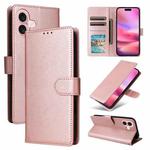 For iPhone 16 Plus Multifunctional Horizontal Flip Leather Phone Case with Three Card Slots(Rose Gold)