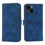 For iPhone 15 Plus Embossed Line Leather Phone Case with Lanyard(Blue)