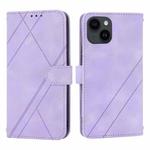 For iPhone 15 Embossed Line Leather Phone Case with Lanyard(Purple)