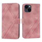 For iPhone 15 Embossed Line Leather Phone Case with Lanyard(Pink)
