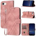 For iPhone SE 2024 Embossed Line Leather Phone Case with Lanyard(Pink)