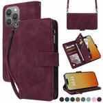 For iPhone 15 Pro Max Crossbody Multi-card Slot Wallet Zipper Leather Phone Case(Wine Red)