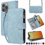 For iPhone 15 Pro Max Crossbody Multi-card Slot Wallet Zipper Leather Phone Case(Light Blue)