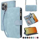 For iPhone 15 Pro Crossbody Multi-card Slot Wallet Zipper Leather Phone Case(Light Blue)