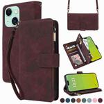 For iPhone 15 Crossbody Multi-card Slot Wallet Zipper Leather Phone Case(Coffee)