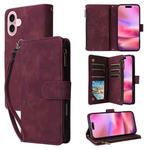 For iPhone 16 Crossbody Multi-card Slot Wallet Zipper Leather Phone Case(Wine Red)