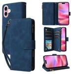 For iPhone 16 Crossbody Multi-card Slot Wallet Zipper Leather Phone Case(Dark Blue)