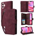 For iPhone 16 Plus Crossbody Multi-card Slot Wallet Zipper Leather Phone Case(Wine Red)