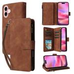 For iPhone 16 Plus Crossbody Multi-card Slot Wallet Zipper Leather Phone Case(Brown)