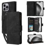 For iPhone 16 Pro Crossbody Multi-card Slot Wallet Zipper Leather Phone Case(Black)